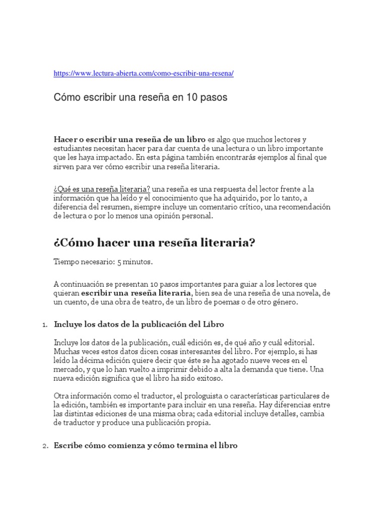 Como Hacer Una Reseña | PDF | Publicación | Libros