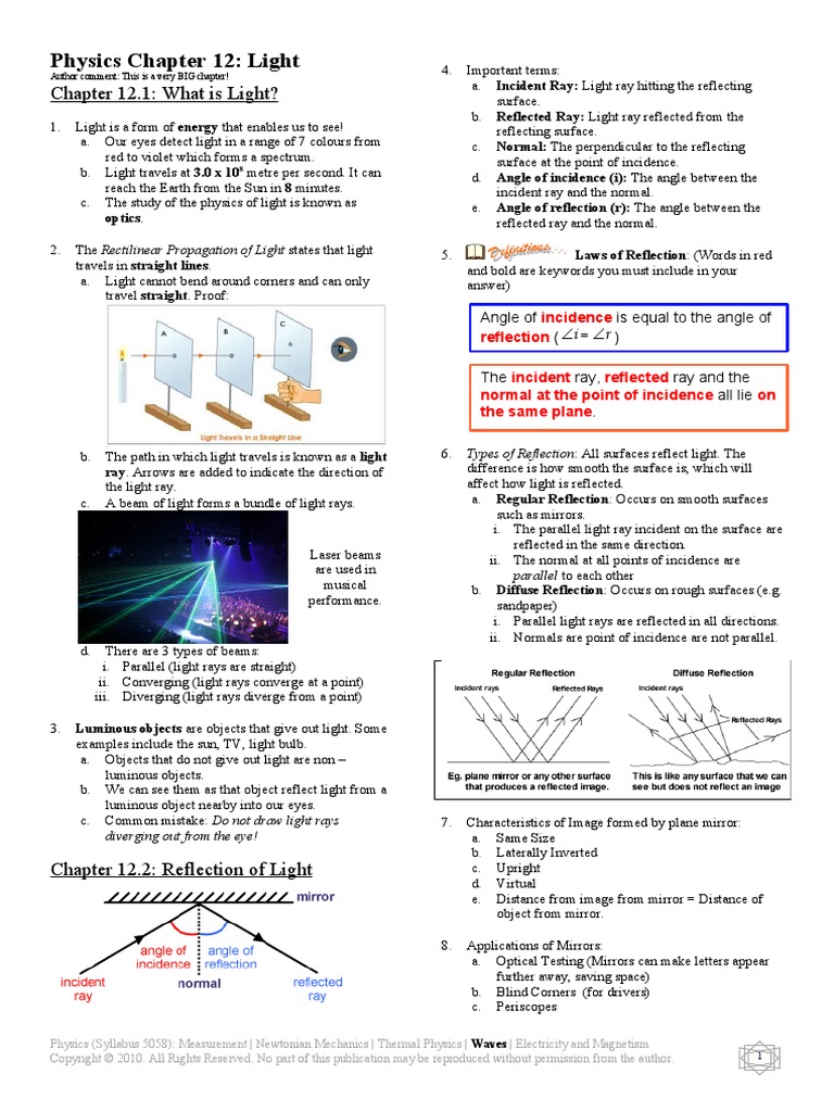 Physics Chapter 12: Light | PDF | Nature | Refraction
