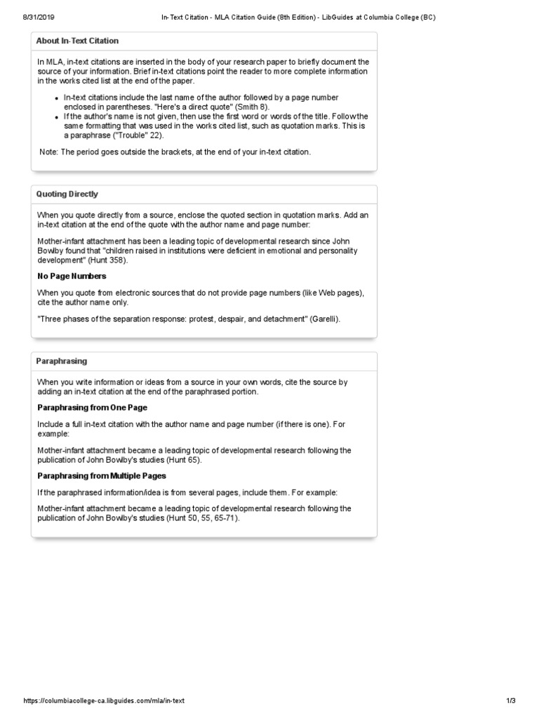 Mla In Text Citations Citation Bracket
