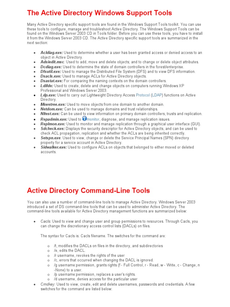 Active Directory Windows Support Tools | PDF | Microsoft Windows ...