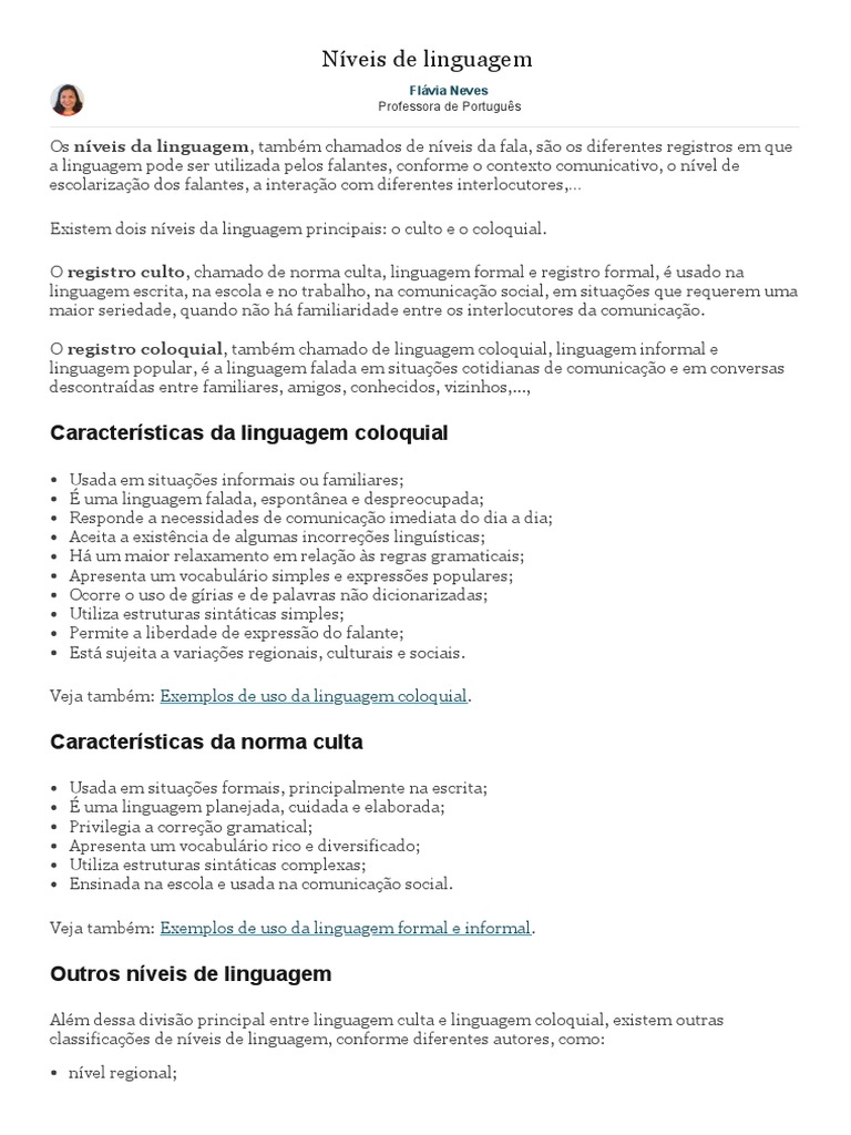 Níveis de Linguagem e Suas Características | PDF | Comunicação | Símbolos