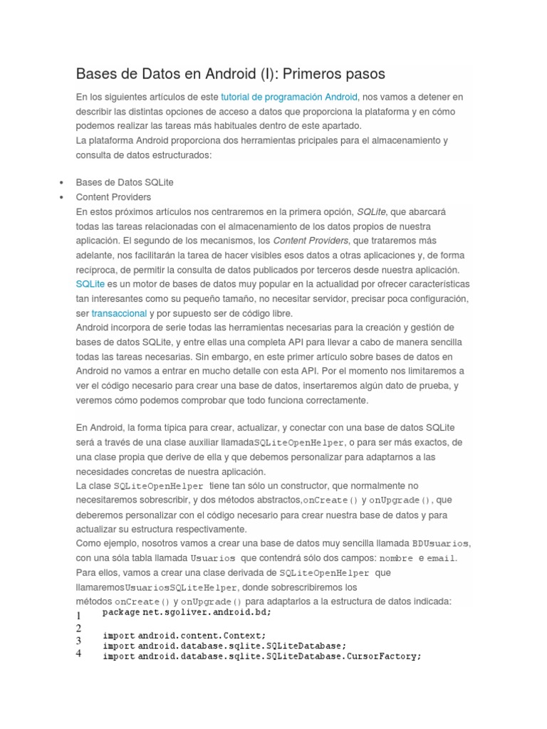 SQLite en Android: Primeros Pasos | PDF | SQL | Tabla (base de datos)