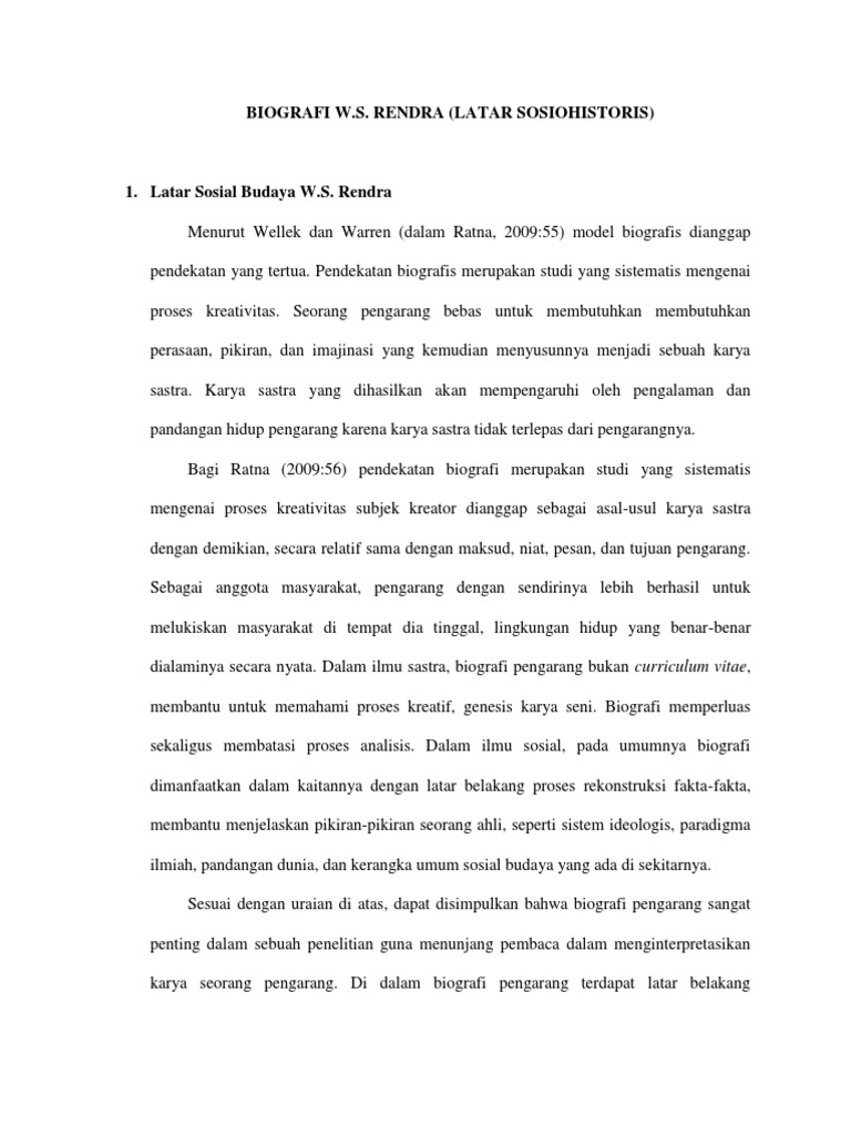 Biografi W S Rendra Latar Sosiohistoris Pdf