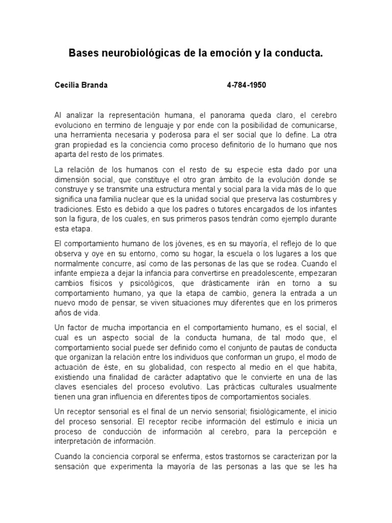 Bases Neurobiológicas de La Emoción y La Conducta | PDF ...
