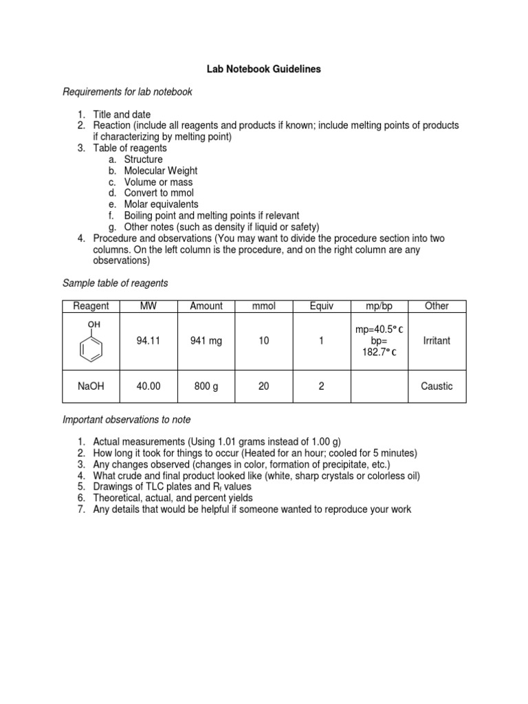 Requirements For Lab Notebook PDF