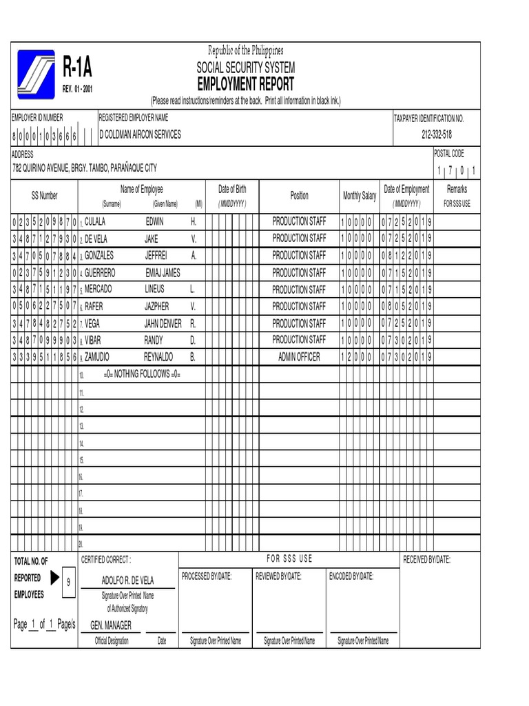 Employment Report Social Security System PDF Official Documents