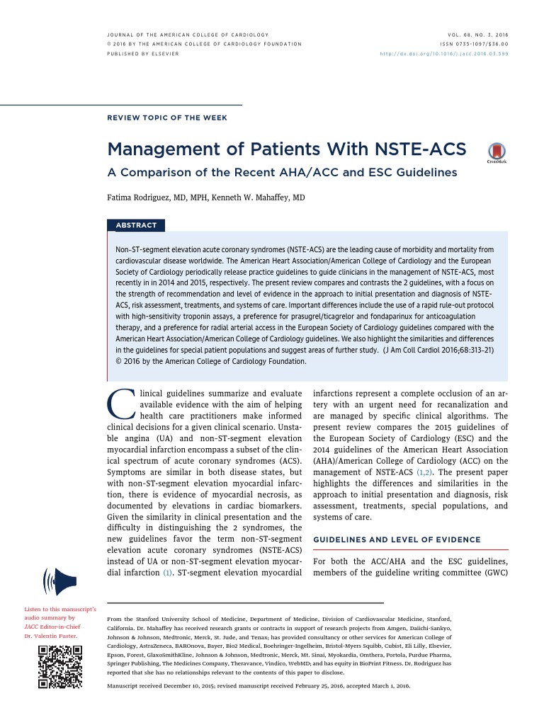 Management of Patients With NSTE-ACS: A Comparison of The Recent AHA ...