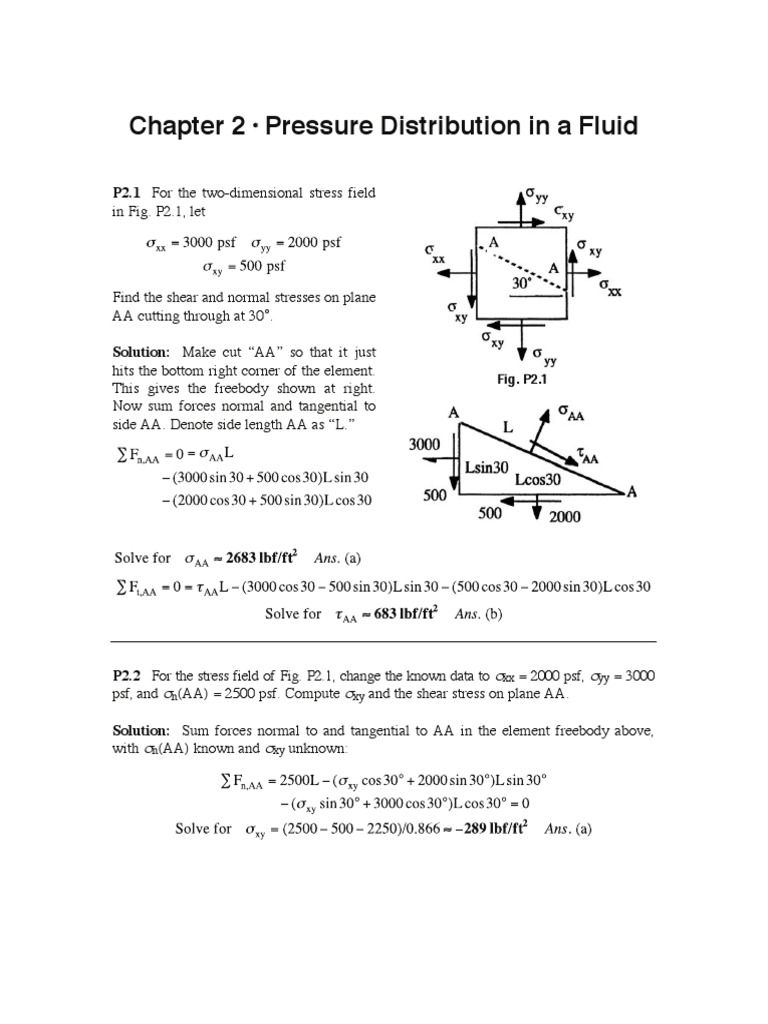 Chapter 2: Fluid Pressure Solutions | PDF | Pressure Measurement | Pressure