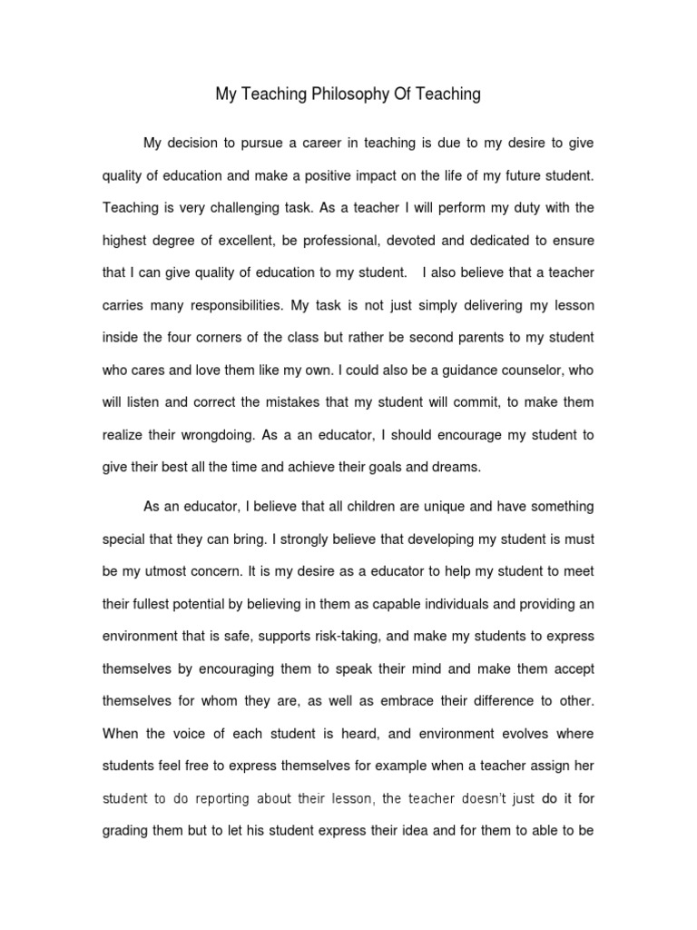 My Teaching Philosophy Of Teaching Pdf Learning Teachers
