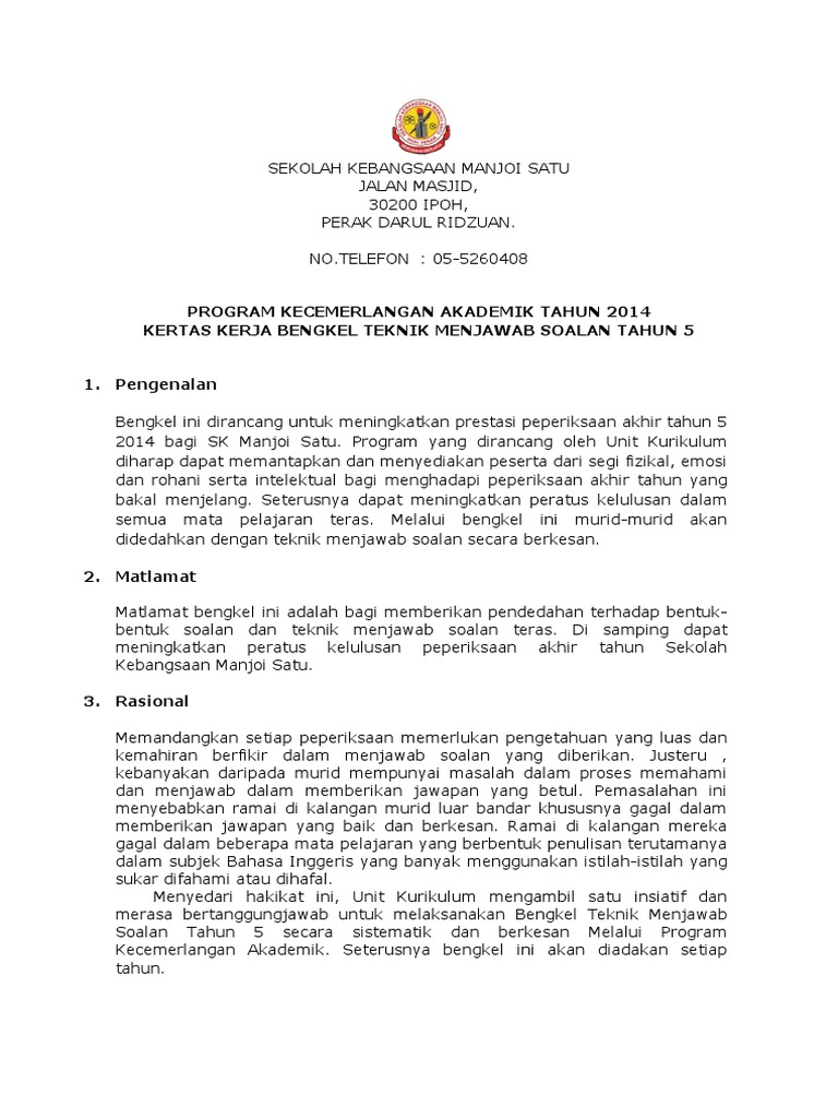 Kertas Kerja Program Teknik Menjwb Thn 5 Pdf
