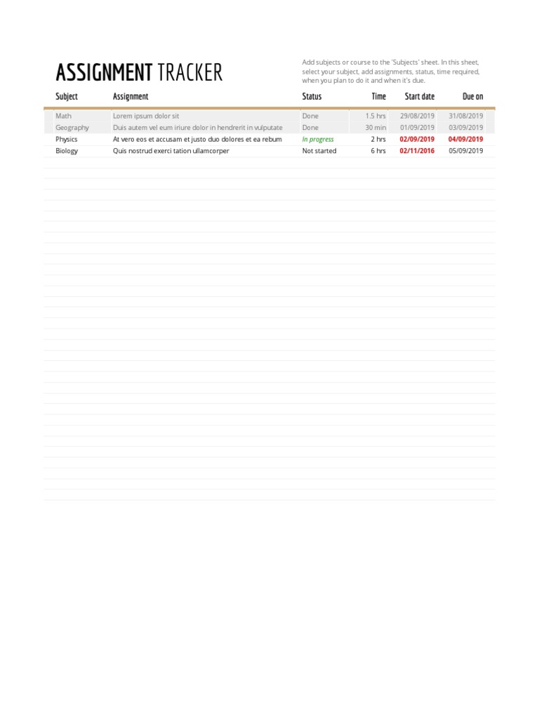 Assignment Tracker Template PDF | PDF