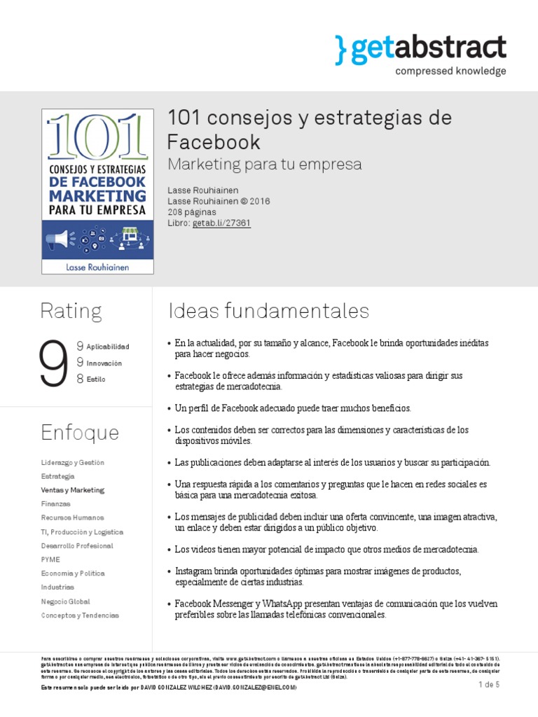 101 Consejos y Estrategias de Facebook Rouhiainen Es 27361 | PDF ...