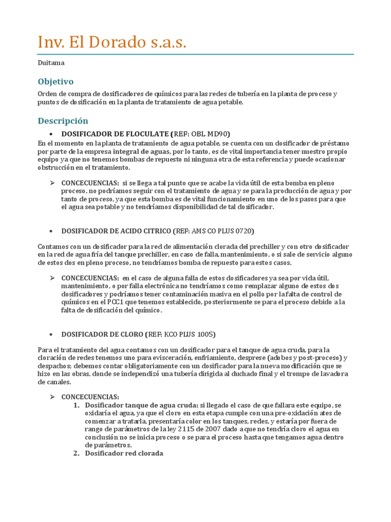 Orden de Compra Dosificadores | PDF | Agua | Naturaleza