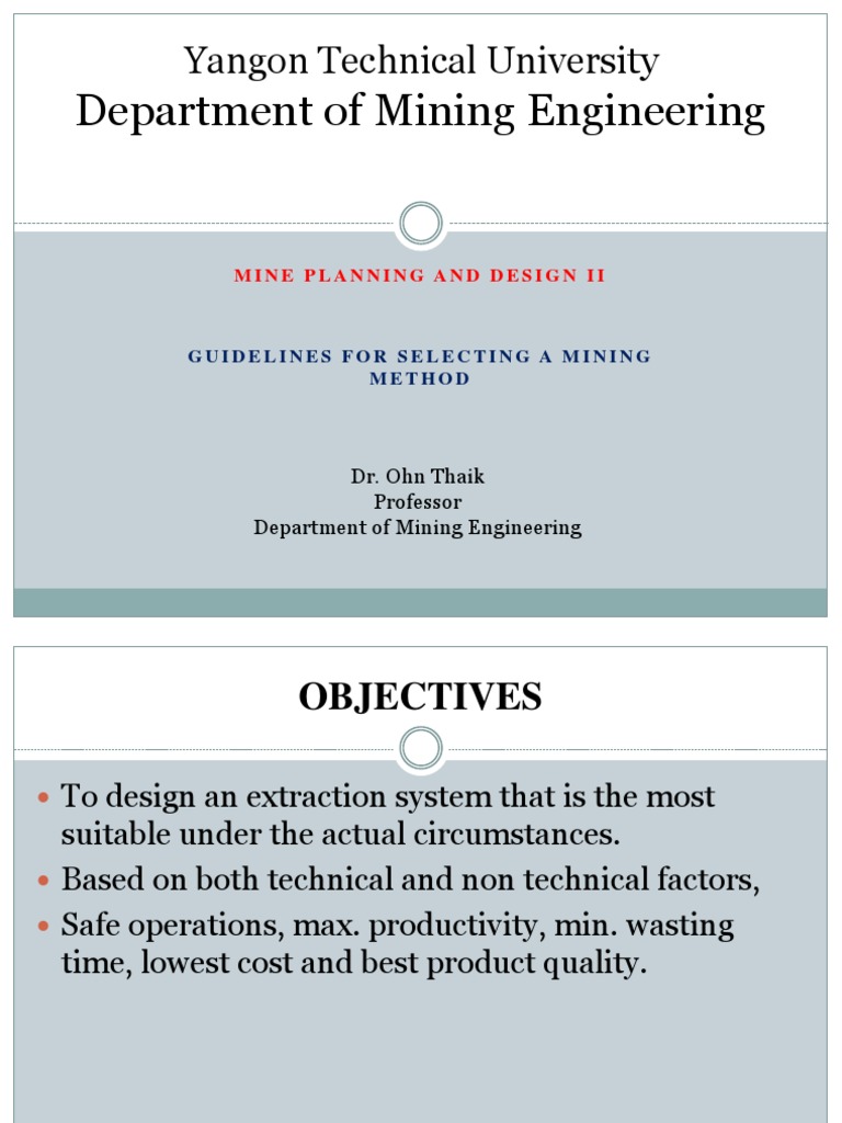 Guidelines for Selecting Mining Methods | PDF | Economic Geology | Mining