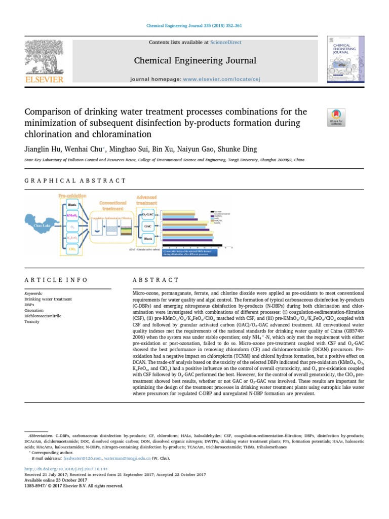 Chemical Engineering Journal Jianglin Hu, Wenhai Chu, Minghao Sui, Bin Xu, Naiyun Gao, Shunke
