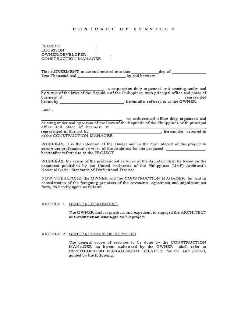 Construction Management Agreement Template | PDF | Construction ...