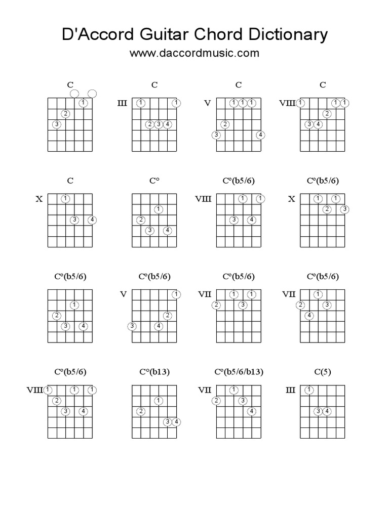 D'Accord Guitar Chord Dictionary C C III C V C Viii PDF Chess