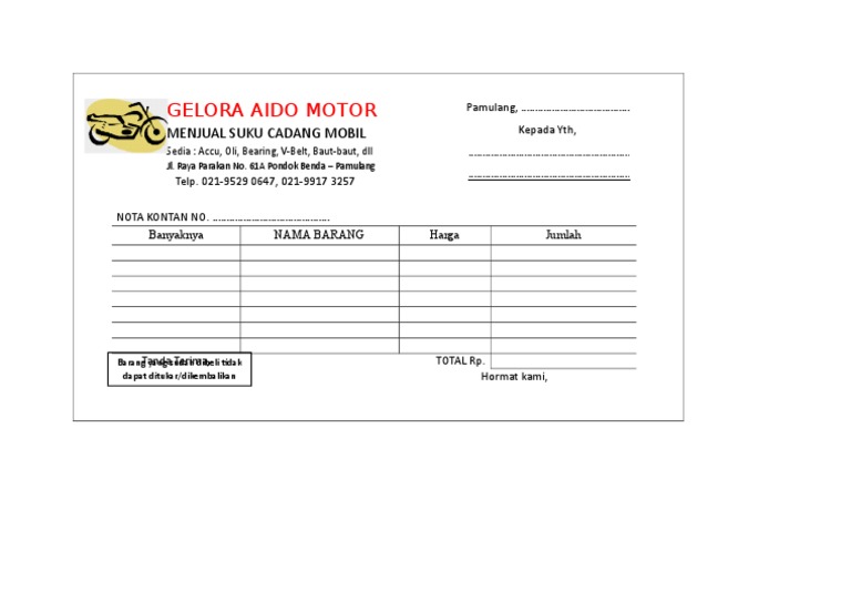 Nota Penjualan Suku Cadang Mobil | PDF | Griya & Taman