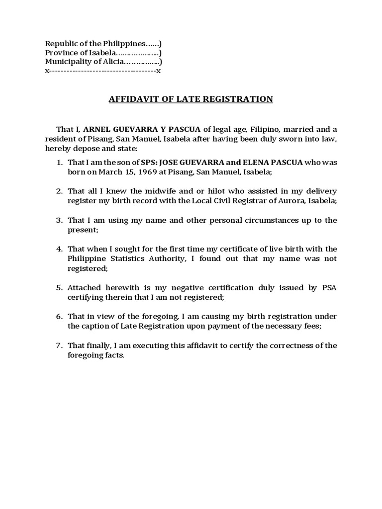 Affidavit Late RegistrationGuevarra PDF