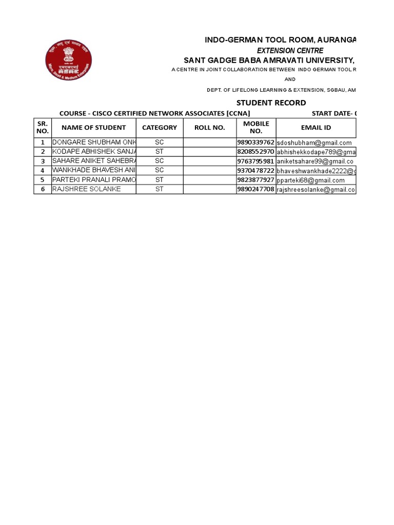 IndoGerman Tool Room, Aurangabad Sant Gadge Baba Amravati University, Amravati PDF Cisco