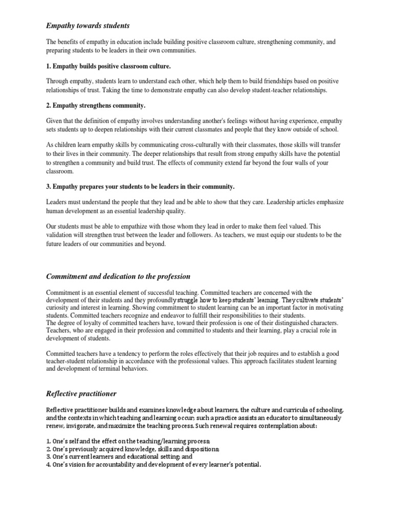 Empathy Towards Students Pdf Empathy Teachers