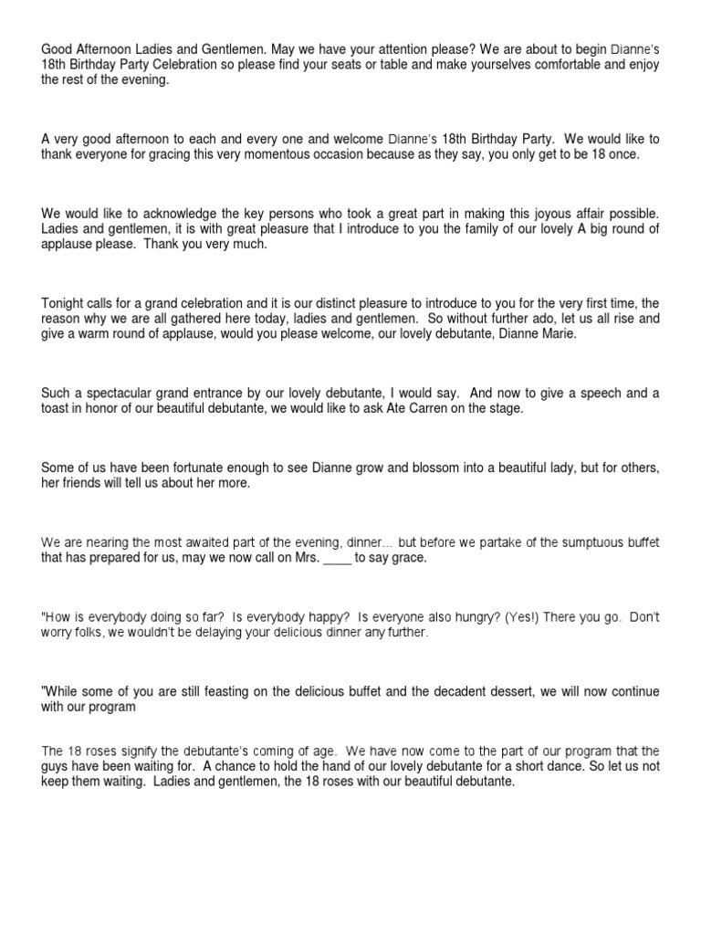 Celebrating Dianne's 18th Birthday: The Program for Dianne's Debutante ...