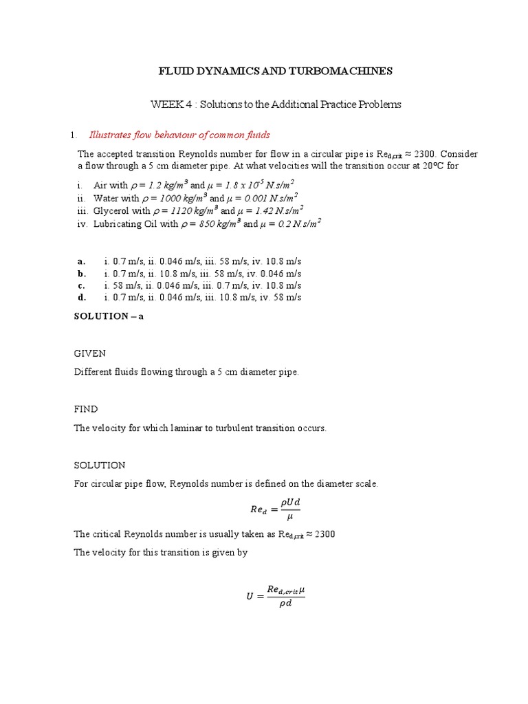 Fluid Dynamics Practice Problem Solutions | PDF | Boundary Layer ...