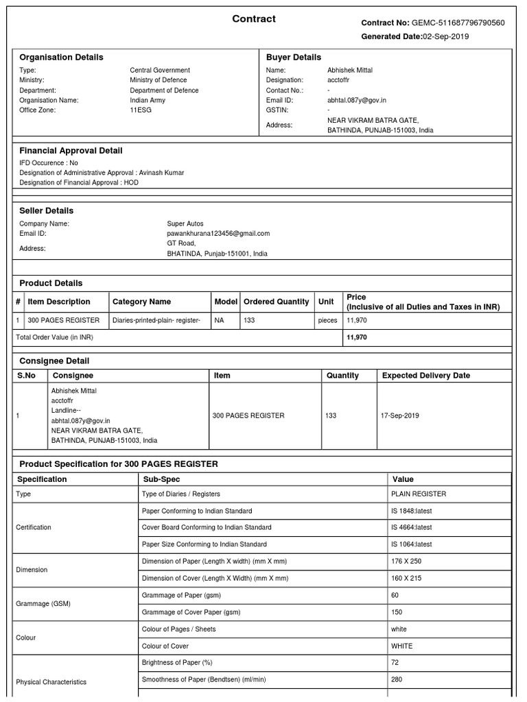 Contract: Buyer Details Organisation Details | PDF | Invoice | Value ...