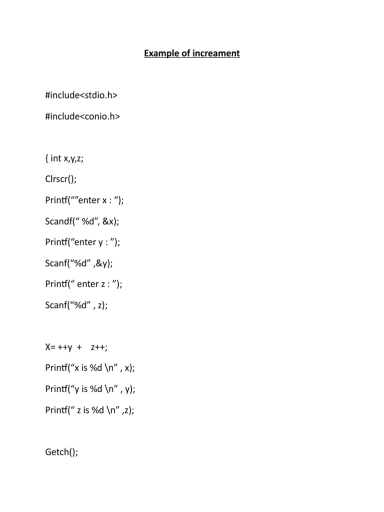 C Program Example: Increment Operations | PDF