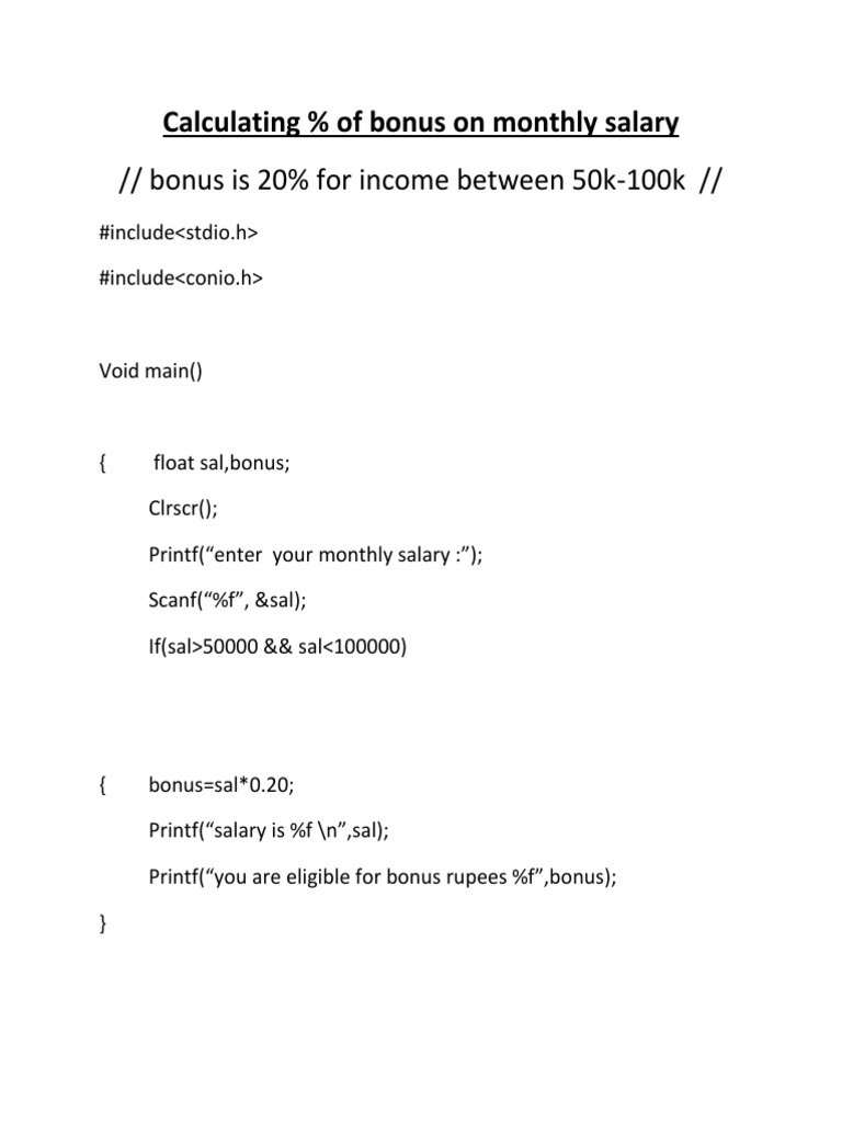 Monthly Salary Bonus Calculation Code | PDF | Business