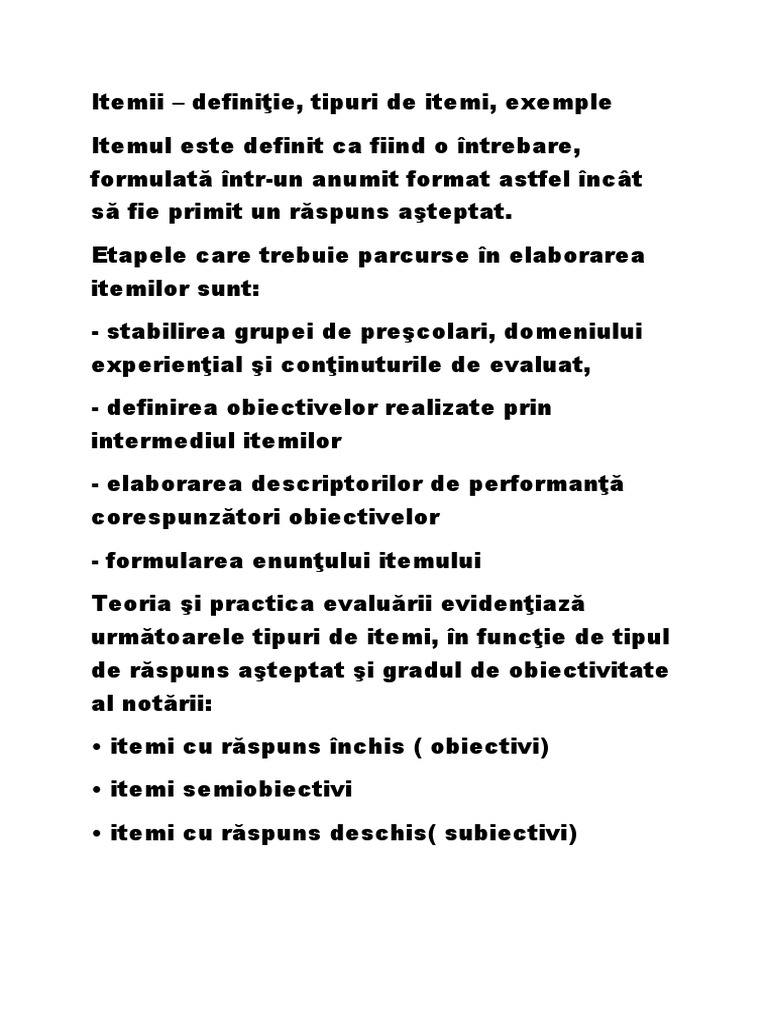 Itemii - Definiţie, Tipuri de Itemi, Exemple | PDF