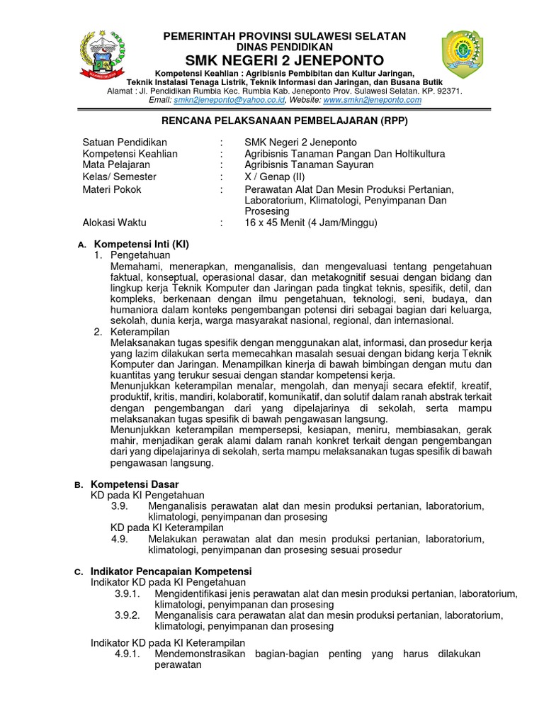 Rpp Perawatan Alat Dan Mesin