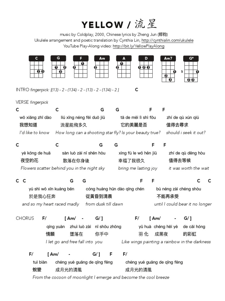 Yellow Chinese Version Ukulele Chord Chart Pdf Pdf