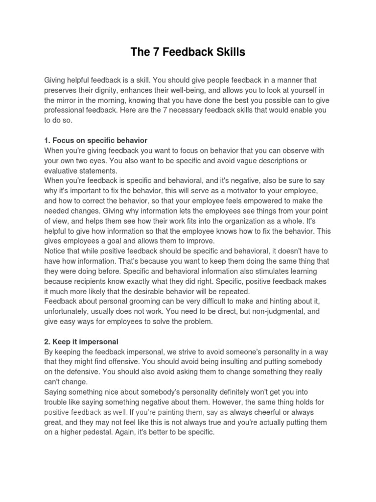 7 Essential Skills for Effective Feedback | PDF | Feedback | Self Concept