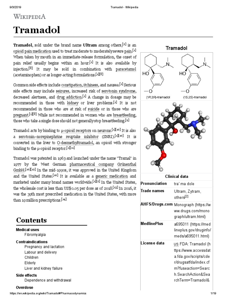 Tramadol Wikipedia Drugs Acting On The Nervous System Pharmacology