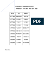 Smt.Sulochanadevi Singhhania School July 2019 Time Table for Class 8 Unit Tests