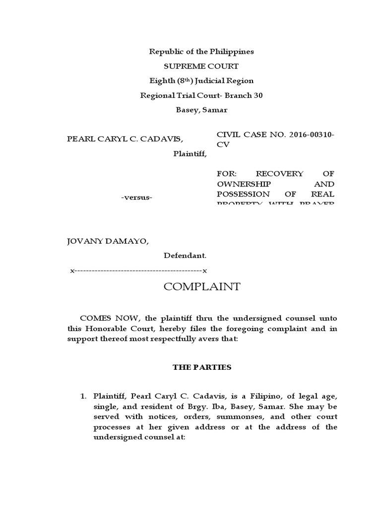 Complaint The Parties Lawsuit Government