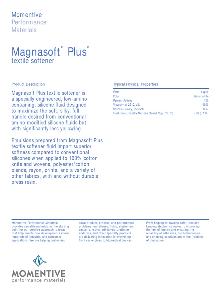 Magnasoft Plus MB - Indd | PDF | Textiles | Silicone