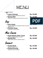 Balinese Restaurant Menu with Appetizers, Soups, Main Courses and Desserts