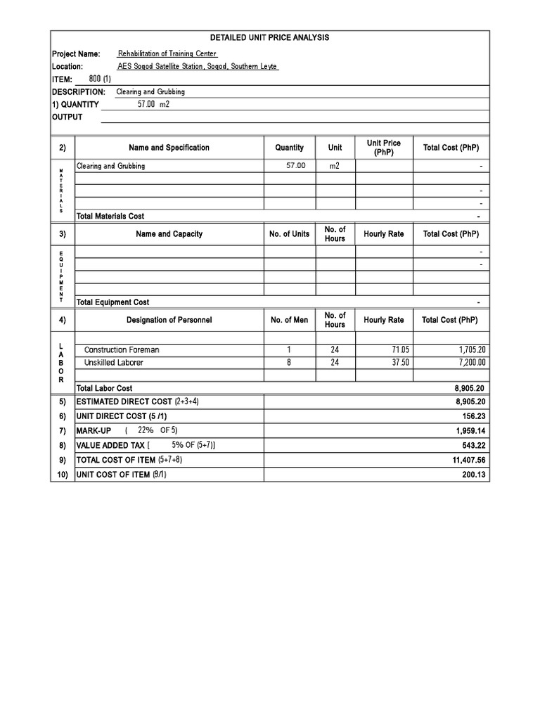 Unit Price Analysis for Training Center | PDF | Cost | Civil Engineering