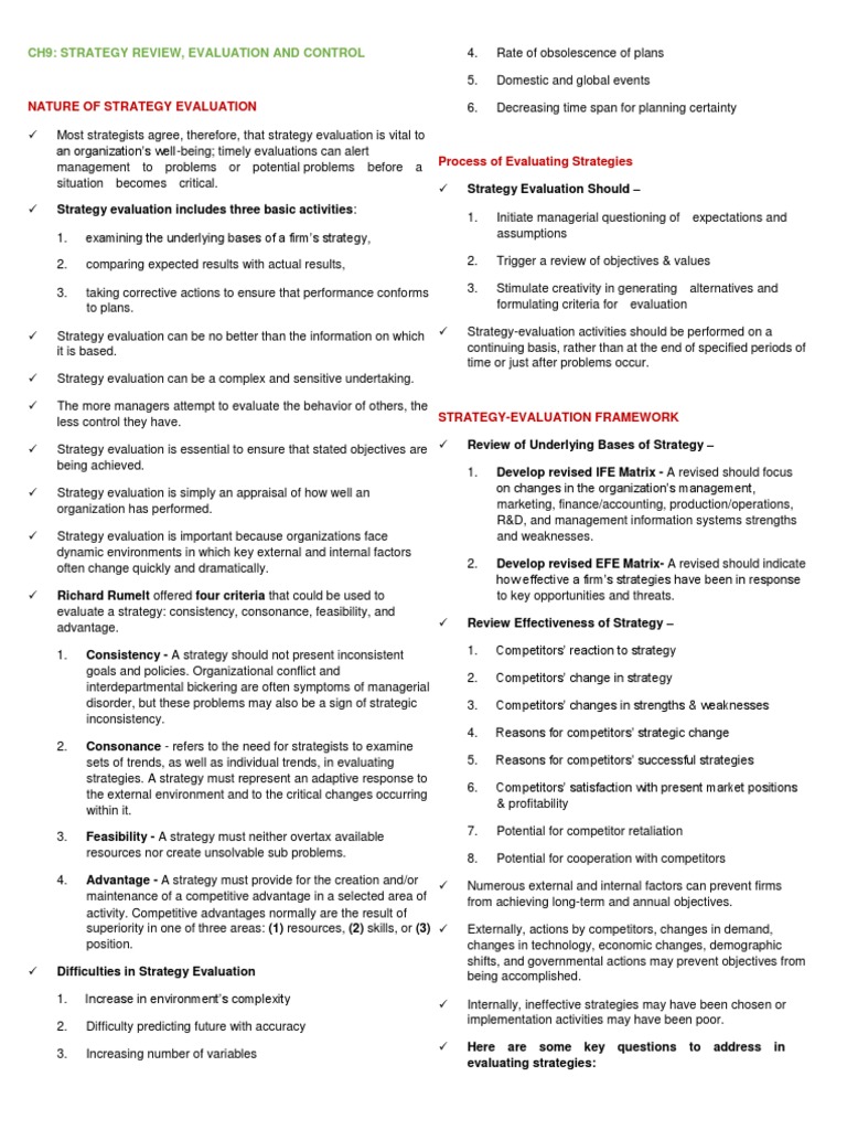 Strategy Evaluation and Control Framework | PDF | Strategic Management ...