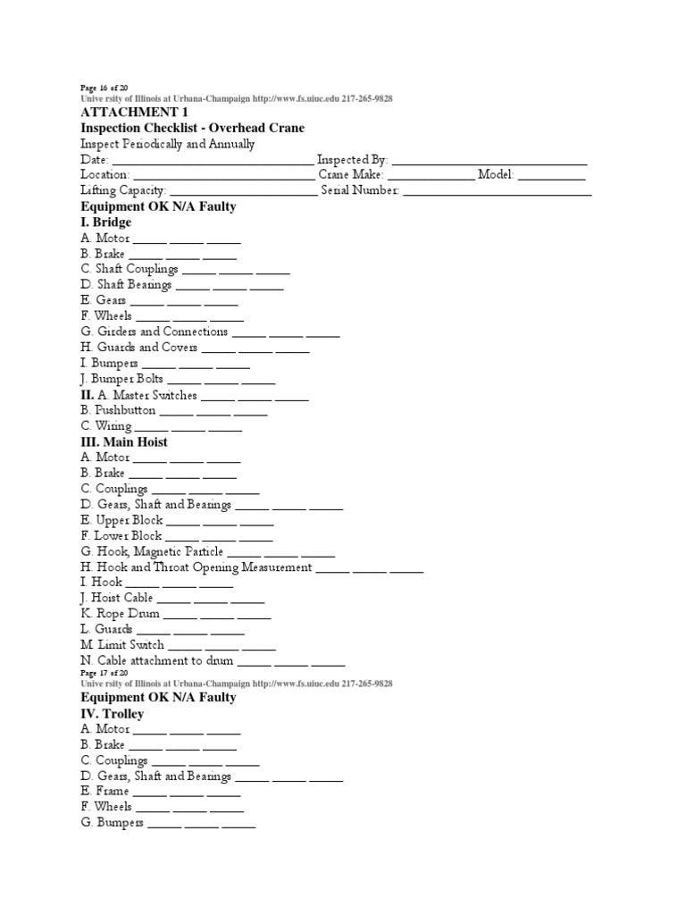 Attachment 1 Inspection Checklist - Overhead Crane | PDF | Technology ...