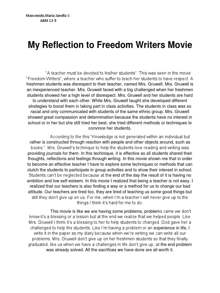 essay about the freedom writers