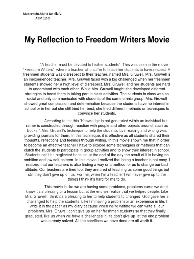 My Reflection to Freedom Writers Movie Applied Psychology