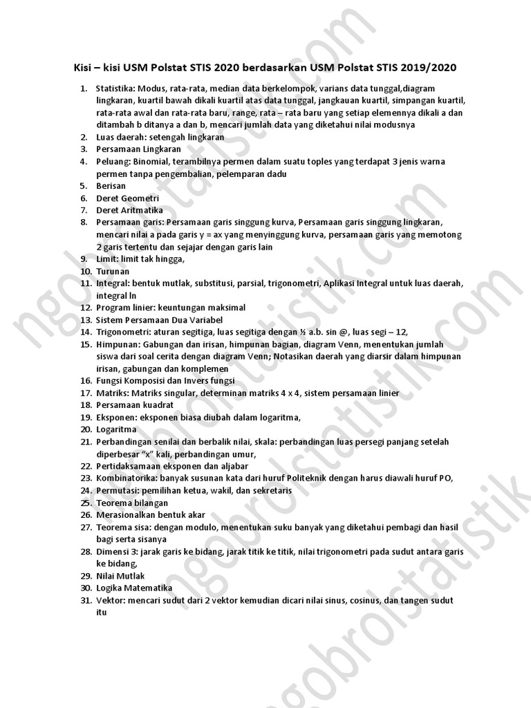 Kisi Kisi Usm Polstat Stis 2020 Buat Blog 2