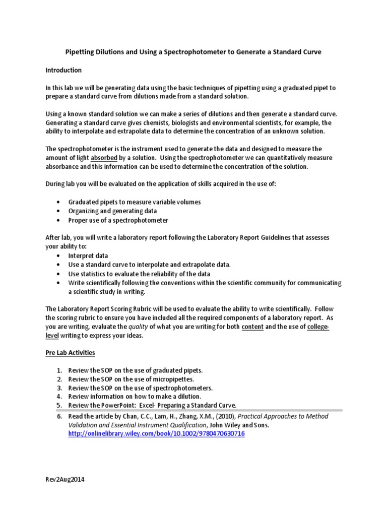 Pipetting and Spectrophotometry Lab Guide | PDF | Spectrophotometry ...