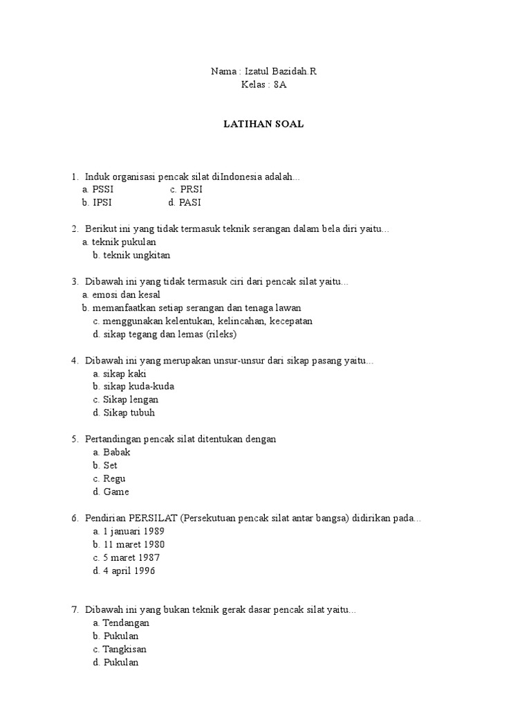 Latihan Soal Pjok Kelas 8