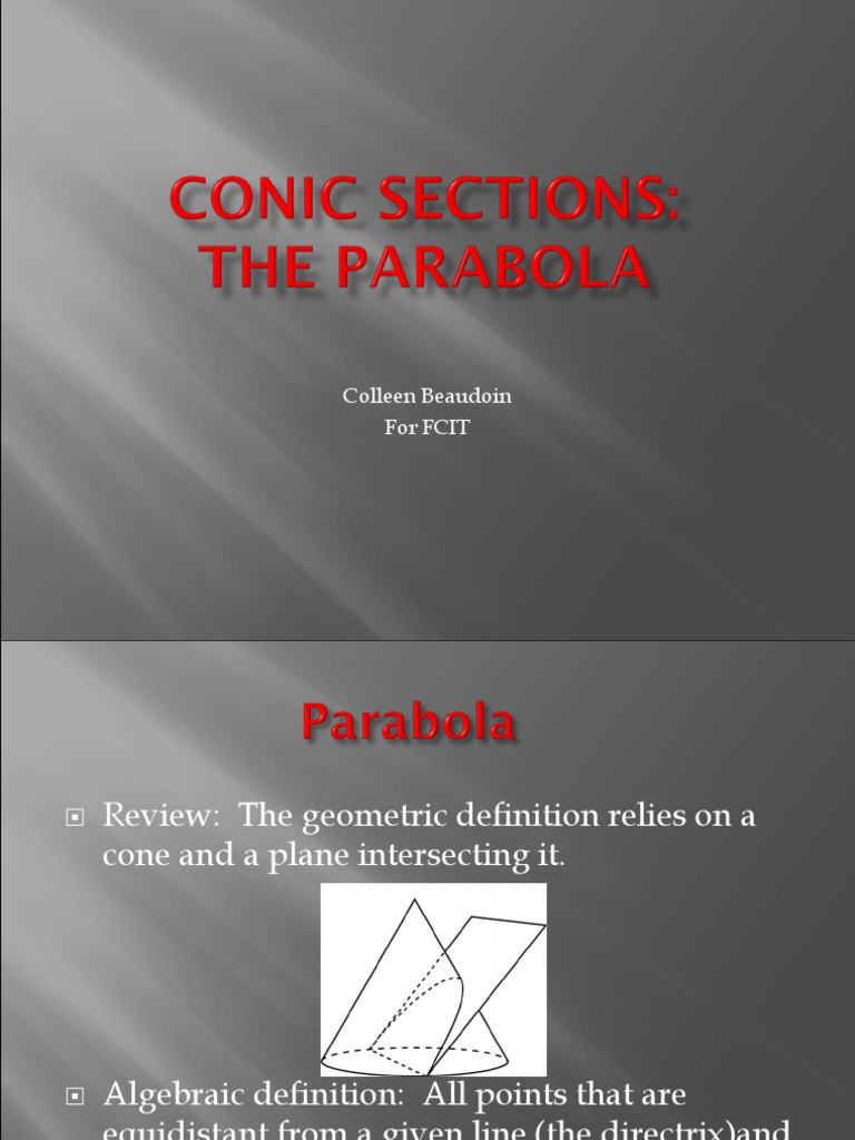 Conic Sections Parabolas FCIT Compat | PDF | Manifold | Geometry