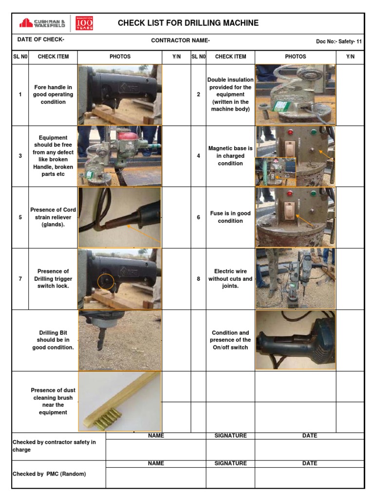 Drilling Machine Safety Checklist | PDF