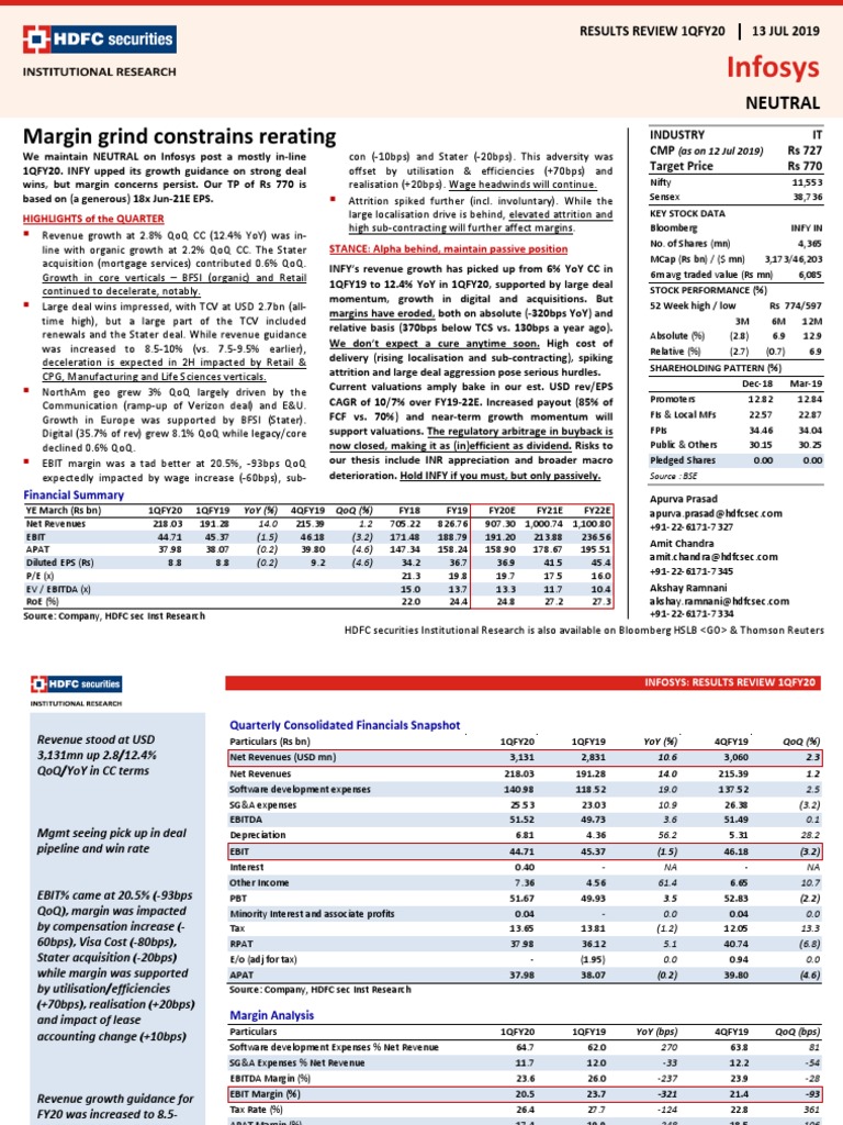 Infosys 1QFY20 Results Review Analysis | PDF | Earnings Before Interest ...